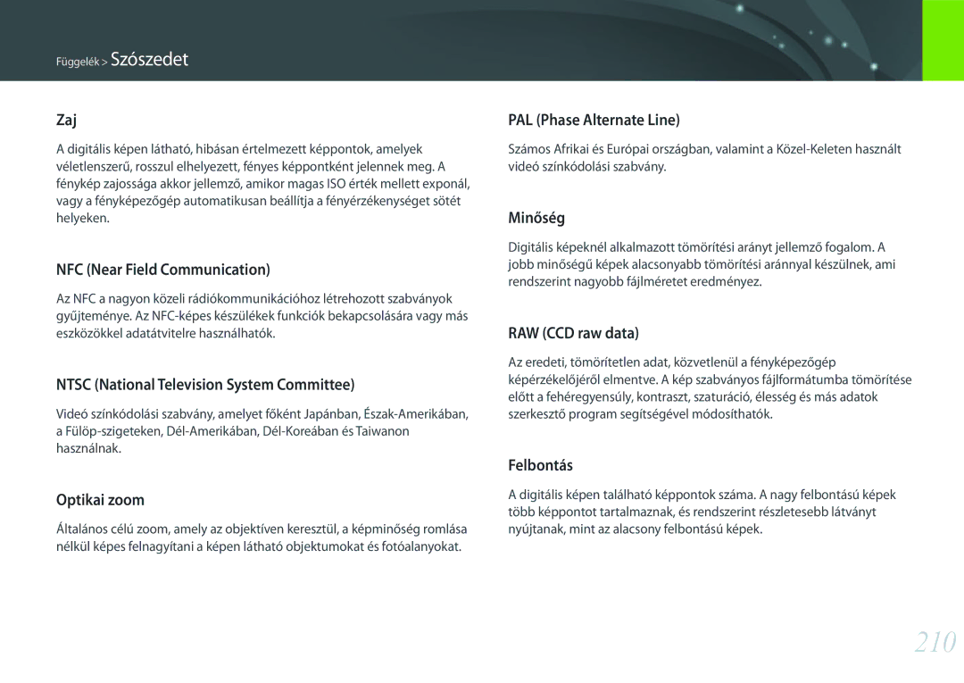 Samsung EV-NX30ZZBGBCH, EV-NX30ZZBGBDE, EV-NX30ZZBGBHU, EV-NX30ZZBZBCZ manual 210 