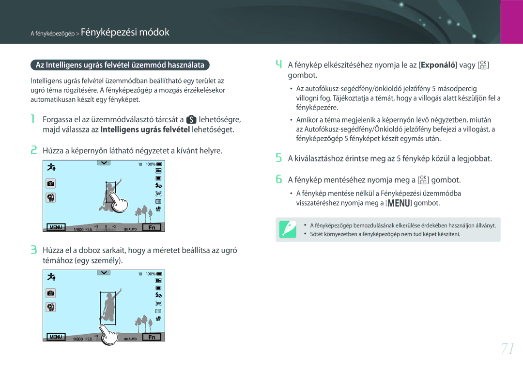 Samsung EV-NX30ZZBGBDE, EV-NX30ZZBGBHU, EV-NX30ZZBZBCZ, EV-NX30ZZBGBCH manual Az Intelligens ugrás felvétel üzemmód használata 