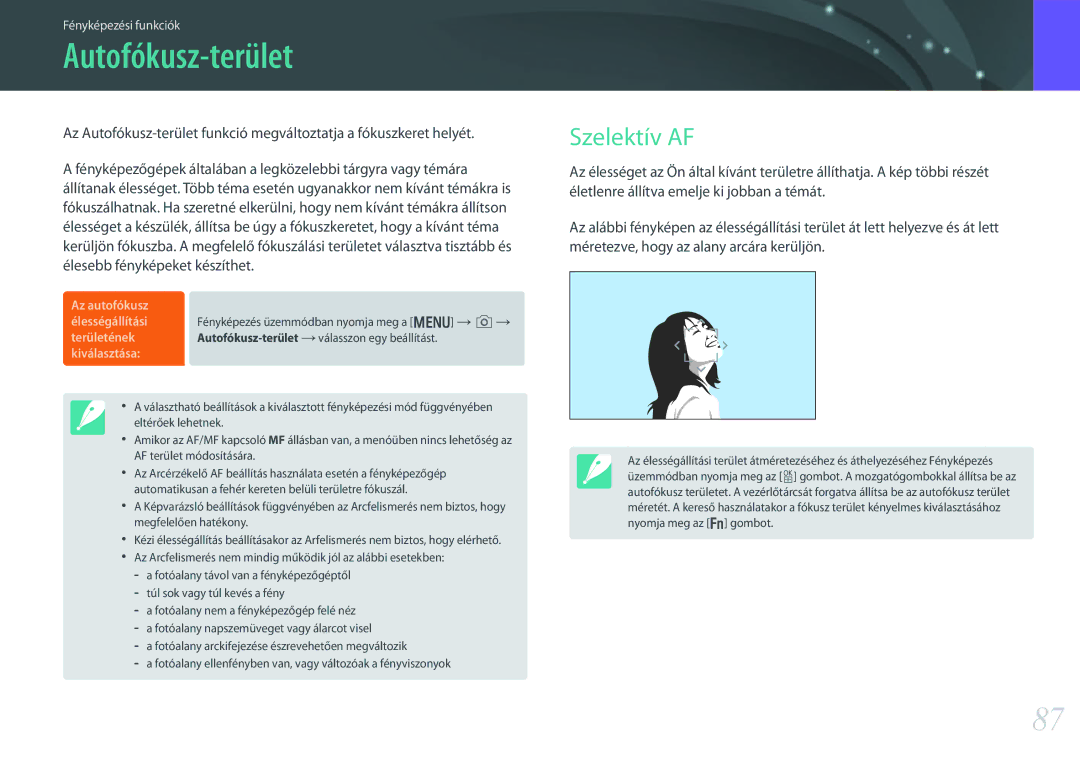 Samsung EV-NX30ZZBGBDE, EV-NX30ZZBGBHU, EV-NX30ZZBZBCZ, EV-NX30ZZBGBCH manual Autofókusz-terület, Szelektív AF 