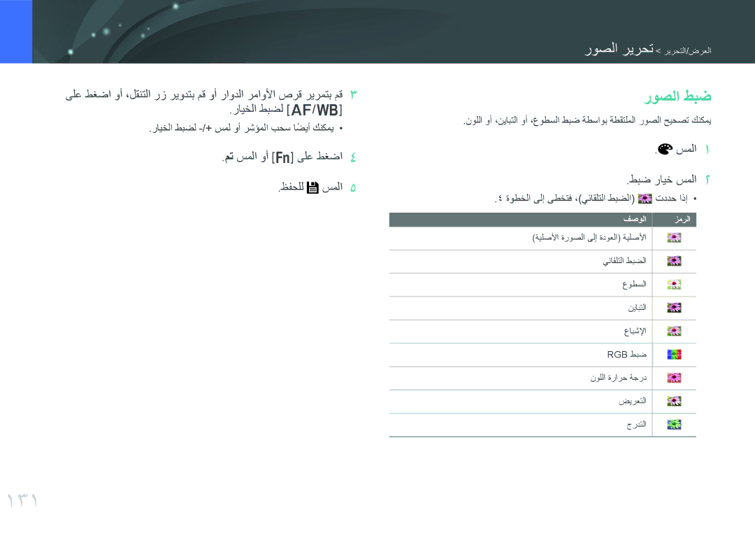 Samsung EV-NX30ZZBGBSA, EV-NX30ZZBGBDZ manual 131, روصلا طبض, مت سملا وأ f ىلع طغضا4 ظفحلل سملا5, سملا1 طبض رايخ سملا2 