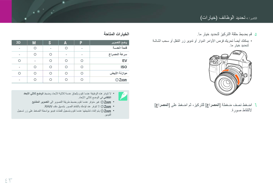 Samsung EV-NX30ZZBGBRU, EV-NX30ZZBGBDZ, EV-NX30ZZGGBME, EV-NX30ZZGGBIR ةحاتملا تارايخلا, ام رايخ ديدحتل زيكرتلا ةقلح طبضب مق 