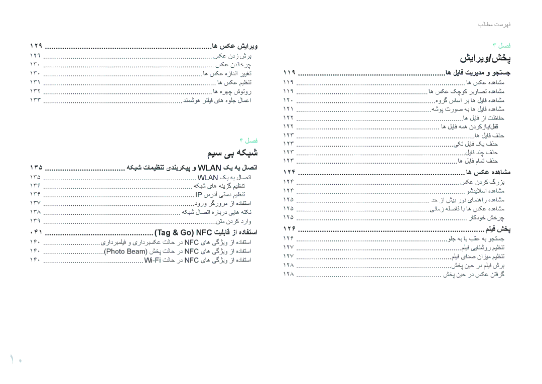 Samsung EV-NX30ZZBGBJO manual هکبش تاميظنت یدنبرکيپ و Wlan کي هب لاصتا, Tag & Go NFC تیلباق زا هدافتسا, اه سکع هدهاشم 