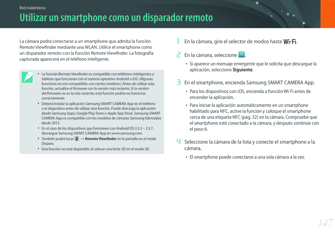 Samsung EV-NX30ZZBGBES manual Utilizar un smartphone como un disparador remoto, 147 