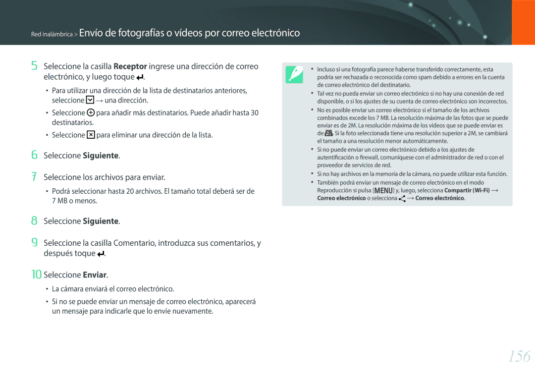 Samsung EV-NX30ZZBGBES manual 156, Seleccione Siguiente Seleccione los archivos para enviar 