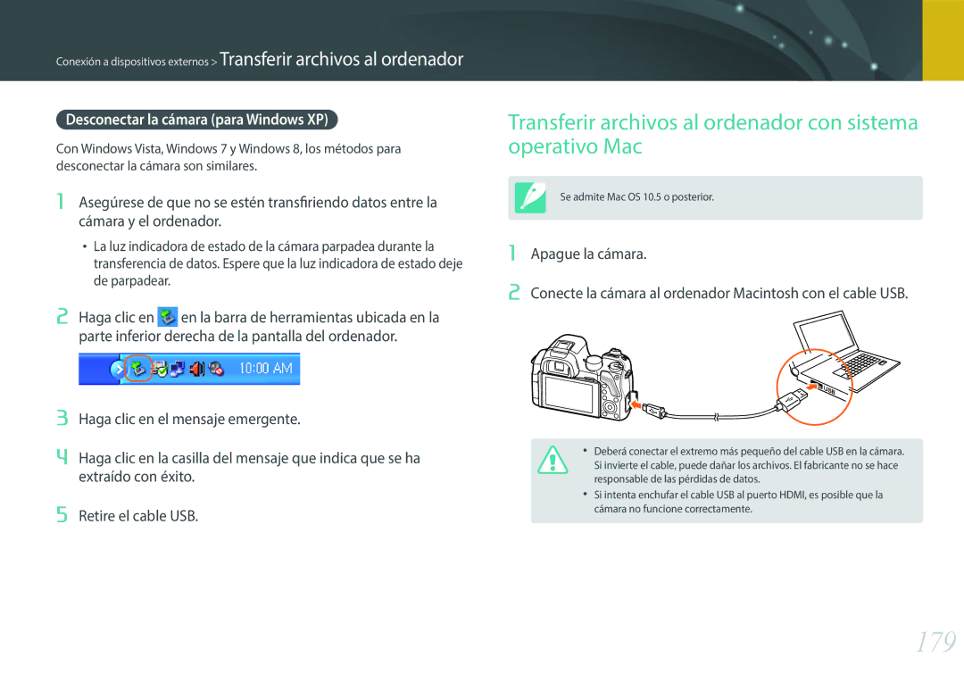 Samsung EV-NX30ZZBGBES manual 179, Transferir archivos al ordenador con sistema operativo Mac 