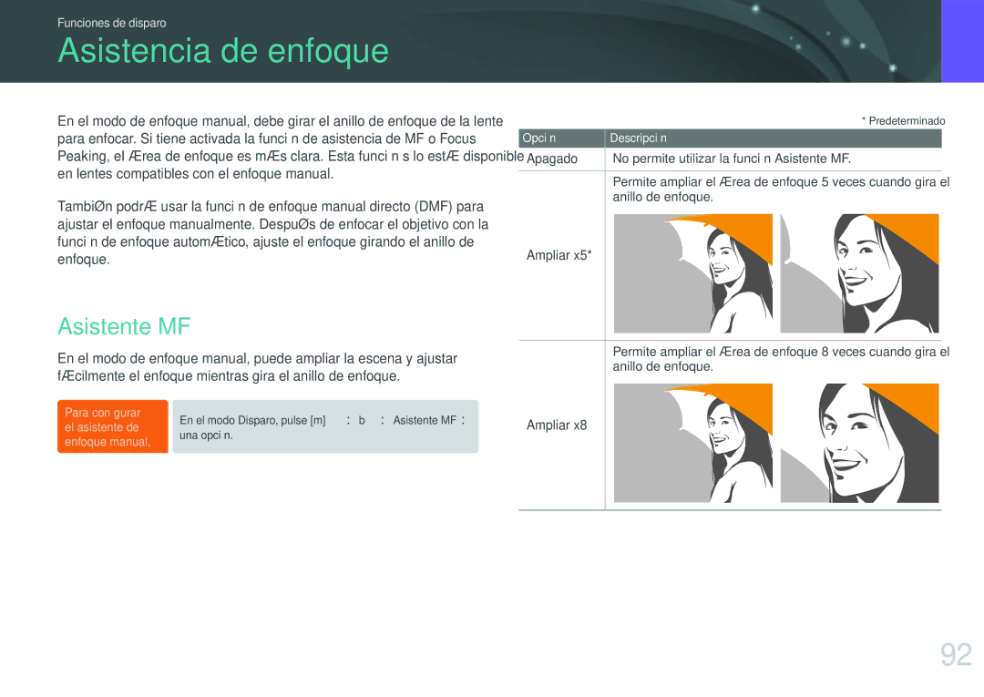 Samsung EV-NX30ZZBGBES manual Asistencia de enfoque, Asistente MF, Ampliar 