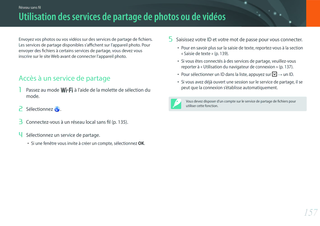 Samsung NX30PRD002/SEF Utilisation des services de partage de photos ou de vidéos, 157, Accès à un service de partage 