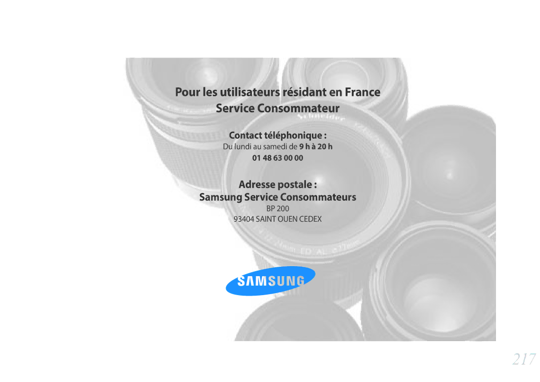 Samsung NX30PRD002/SEF, EV-NX30ZZBGBFR, NX30PRT002/SEF manual 217 