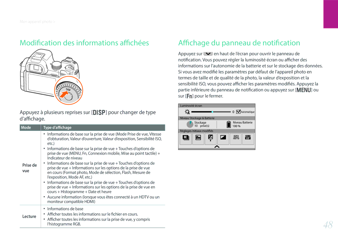 Samsung NX30PRT002/SEF, EV-NX30ZZBGBFR, NX30PRD002/SEF manual Prise de, Vue, Lecture 