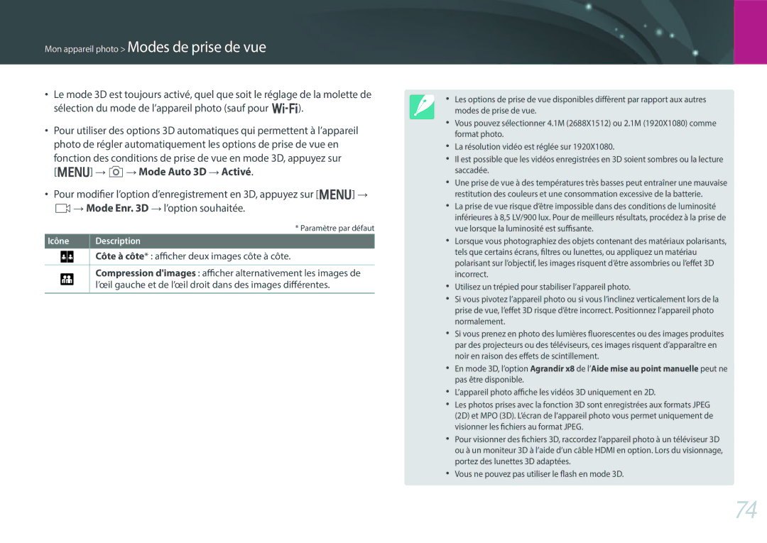 Samsung EV-NX30ZZBGBFR, NX30PRT002/SEF, NX30PRD002/SEF manual Côte à côte* afficher deux images côte à côte 