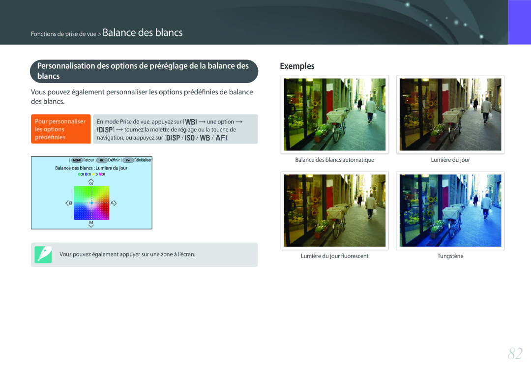 Samsung NX30PRD002/SEF, EV-NX30ZZBGBFR, NX30PRT002/SEF manual Blancs, Prédéfinies 