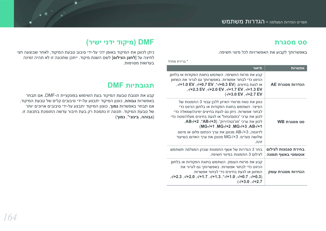 Samsung EV-NX30ZZBGBIL manual 164, Dmf תויתבוגת 