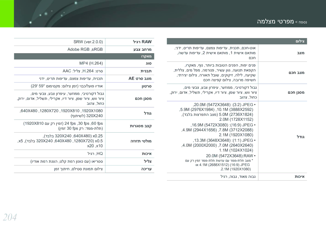 Samsung EV-NX30ZZBGBIL manual 204 