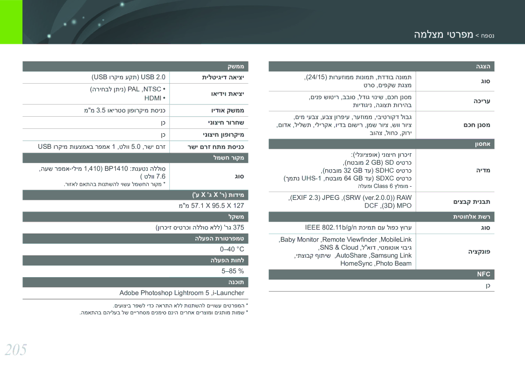 Samsung EV-NX30ZZBGBIL manual 205 