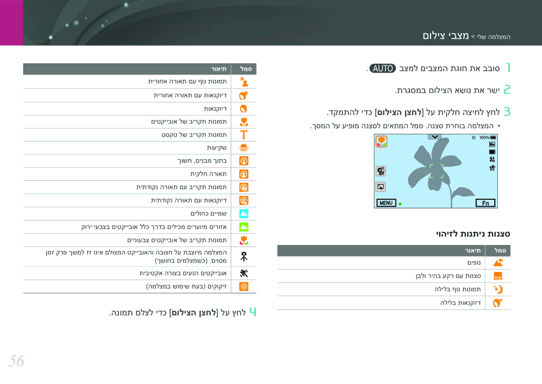 Samsung EV-NX30ZZBGBIL manual יוהיזל תונתינ תונצס 