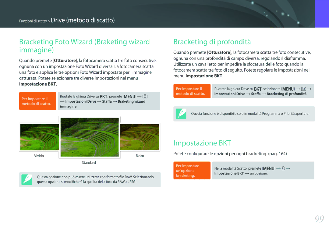 Samsung EV-NX30ZZBGBIT manual Bracketing Foto Wizard Braketing wizard immagine, Bracketing di profondità, Impostazione BKT 