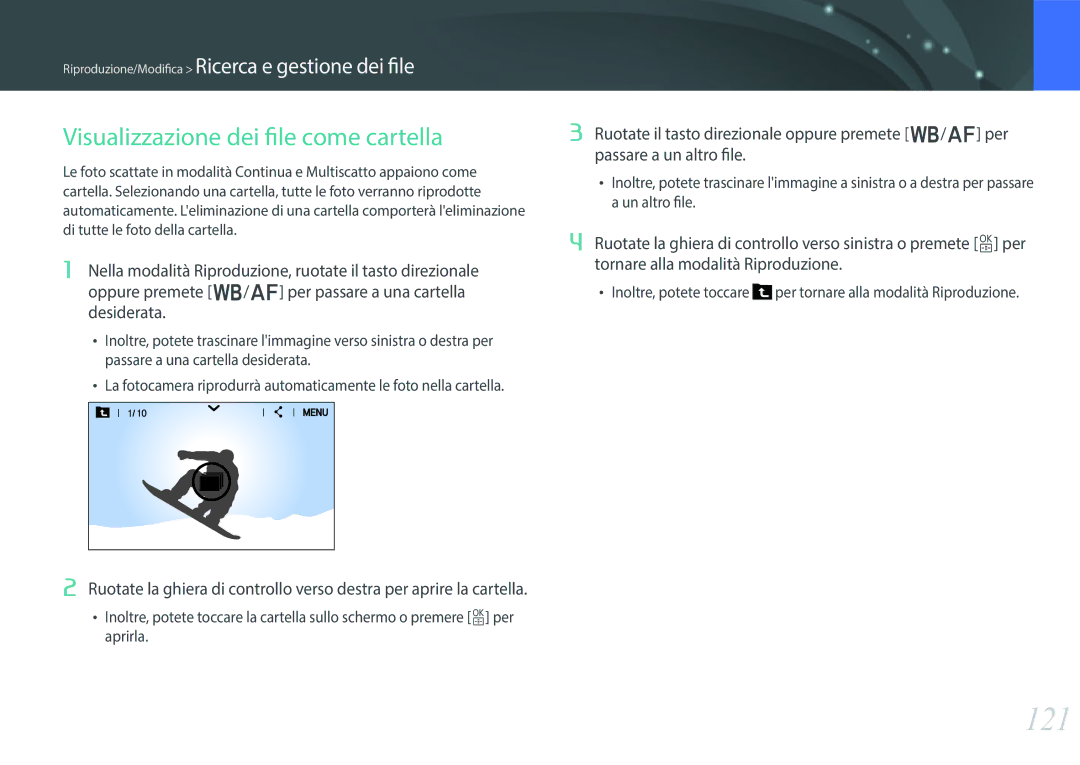 Samsung EV-NX30ZZBGBIT manual 121, Visualizzazione dei file come cartella 