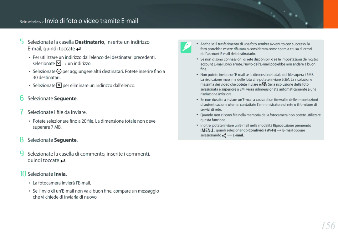 Samsung EV-NX30ZZBGBIT manual 156, Selezionate Seguente Selezionate i file da inviare 