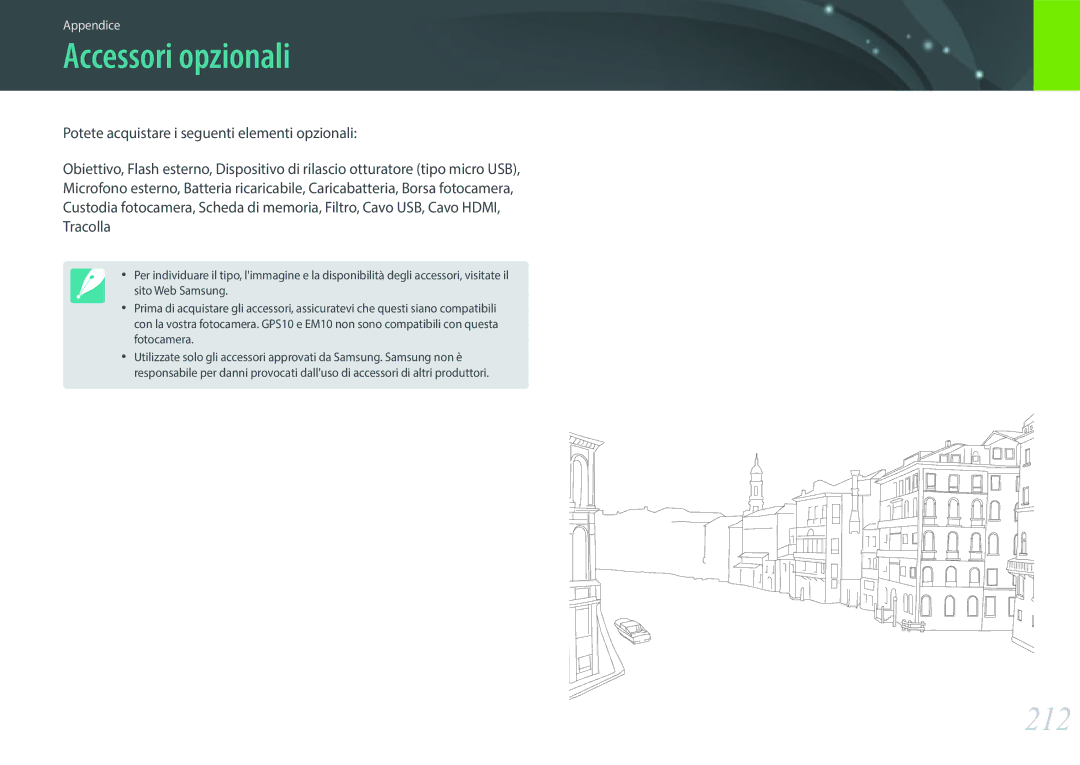 Samsung EV-NX30ZZBGBIT manual Accessori opzionali, 212 
