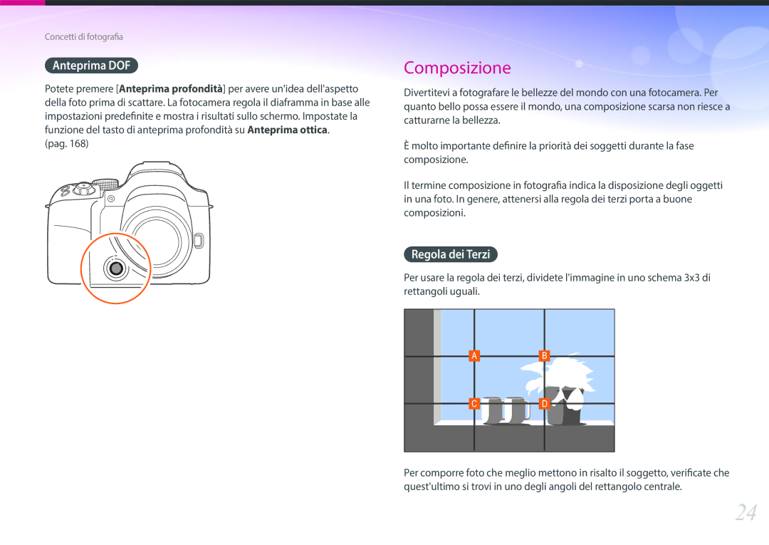 Samsung EV-NX30ZZBGBIT manual Anteprima DOF, Regola dei Terzi, Pag 
