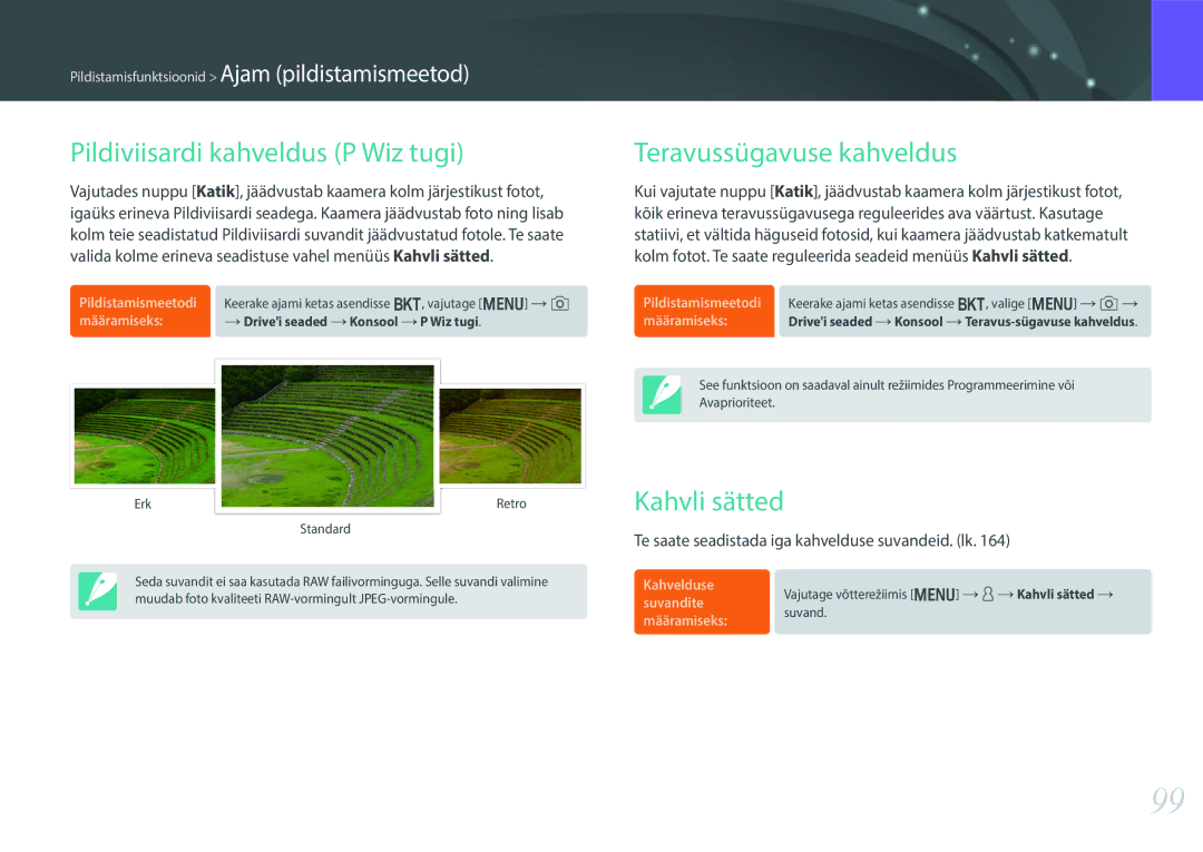 Samsung EV-NX30ZZBGBLV manual Pildiviisardi kahveldus P Wiz tugi, Teravussügavuse kahveldus, Kahvli sätted 