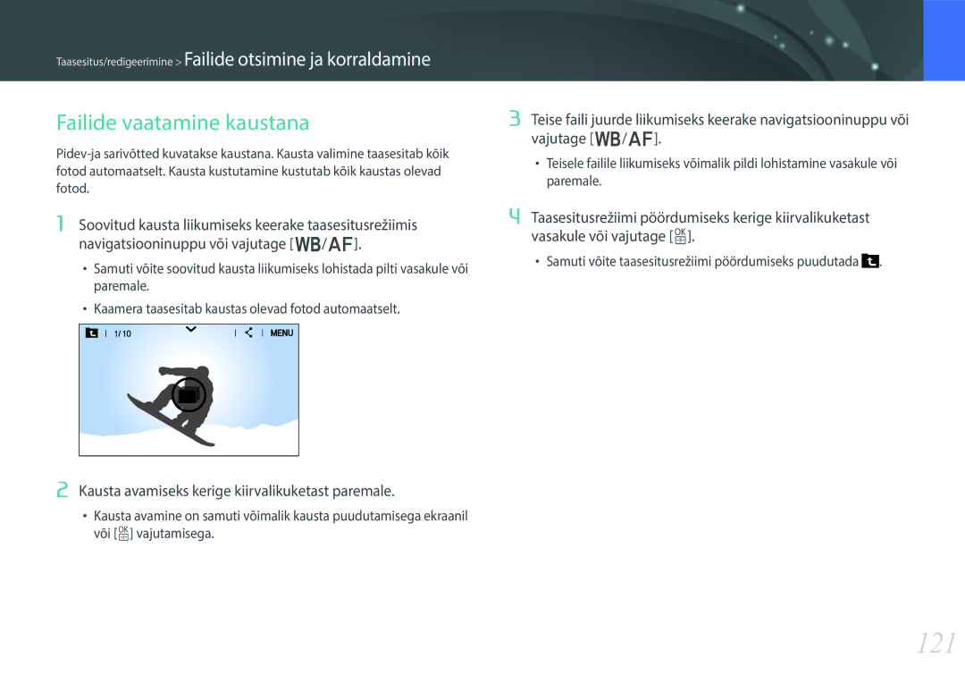 Samsung EV-NX30ZZBGBLV manual 121, Failide vaatamine kaustana, Kausta avamiseks kerige kiirvalikuketast paremale 