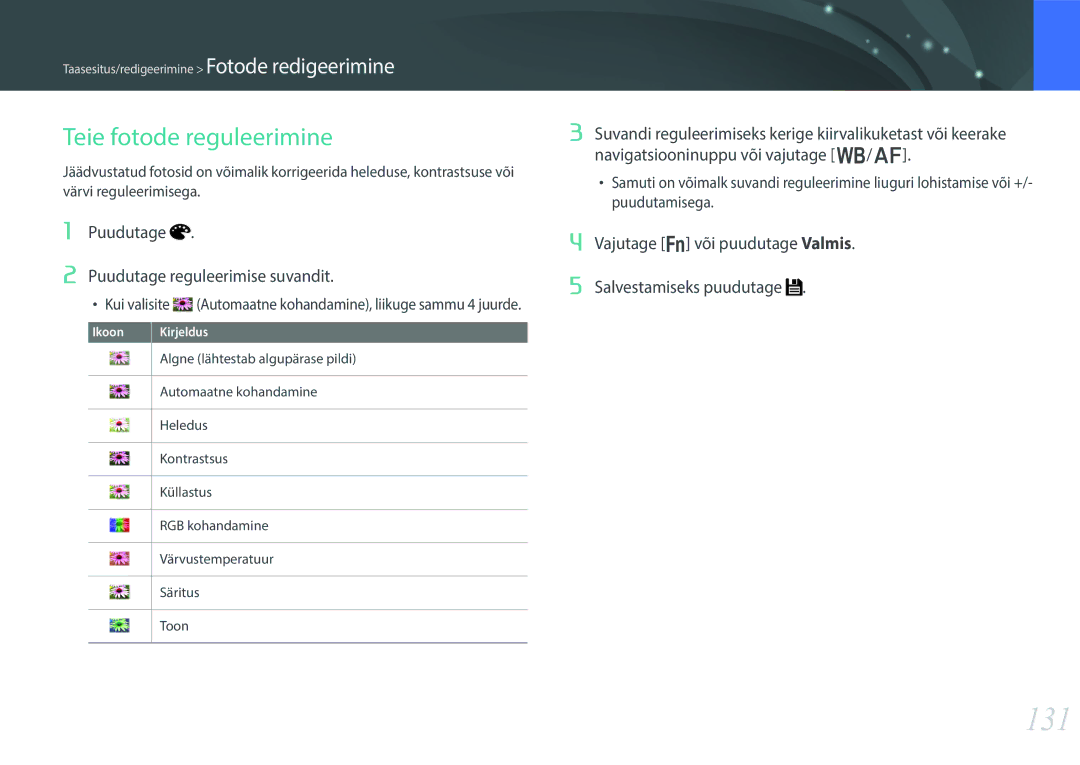 Samsung EV-NX30ZZBGBLV manual 131, Puudutage Puudutage reguleerimise suvandit 