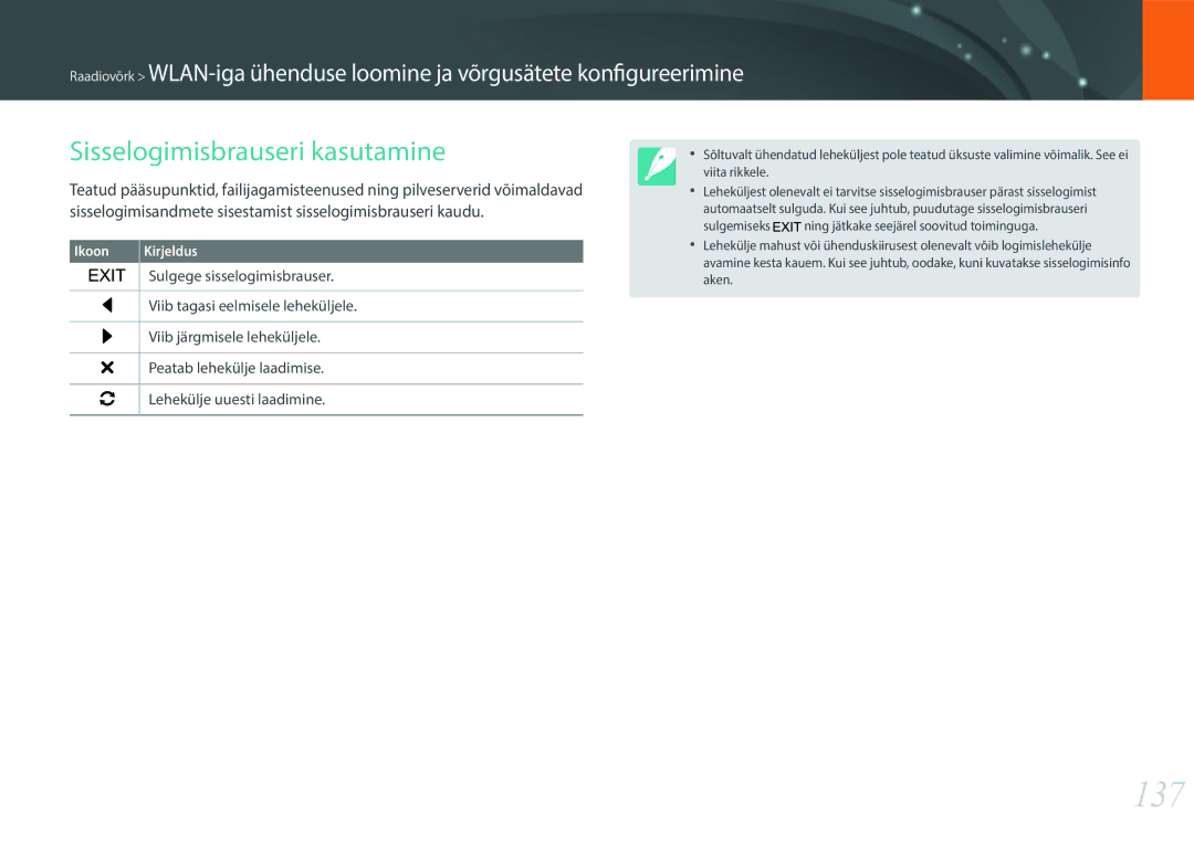 Samsung EV-NX30ZZBGBLV manual 137, Sisselogimisbrauseri kasutamine 