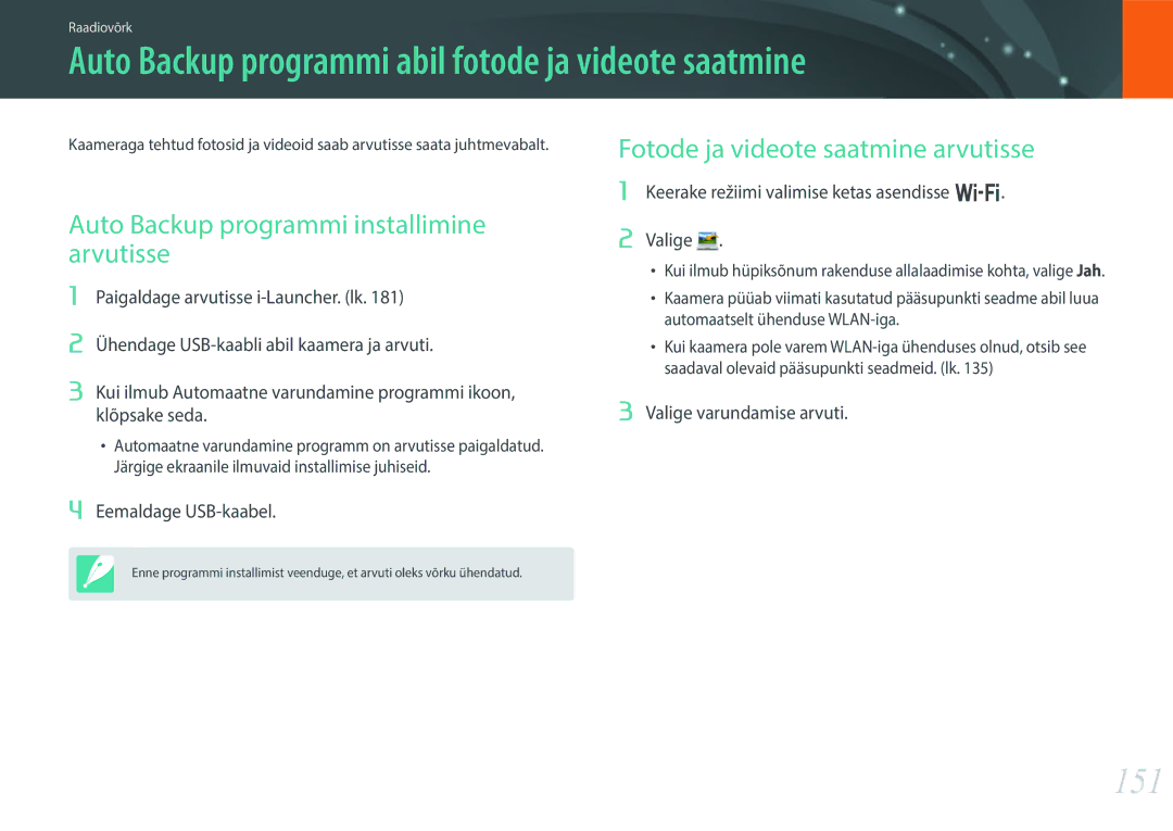 Samsung EV-NX30ZZBGBLV manual Auto Backup programmi abil fotode ja videote saatmine, 151 