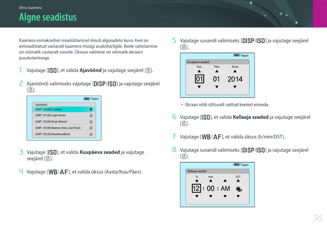 Samsung EV-NX30ZZBGBLV manual Algne seadistus 