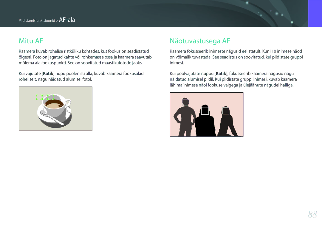 Samsung EV-NX30ZZBGBLV manual Mitu AF, Näotuvastusega AF 