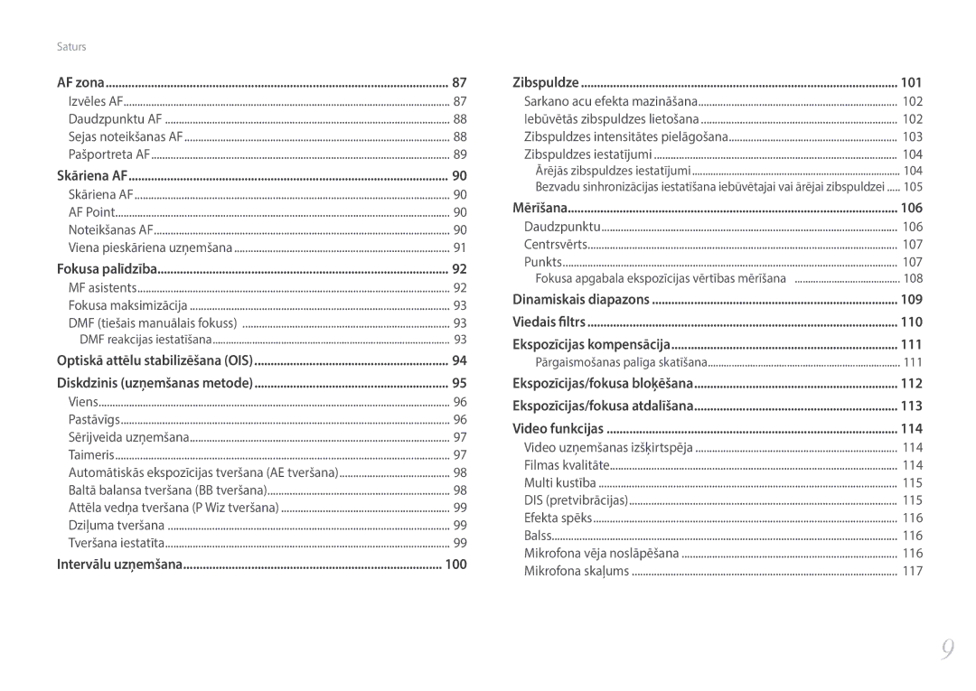 Samsung EV-NX30ZZBGBLV manual 100, 101, 106, 109, 111, 112, 113, 114 