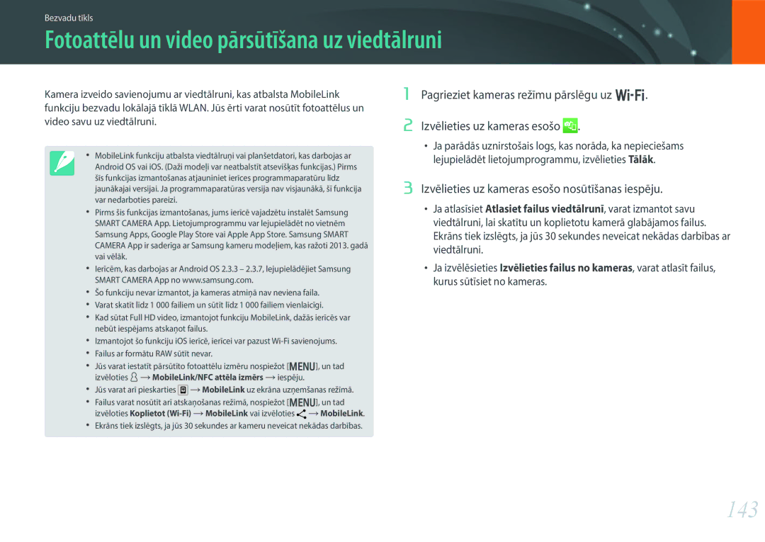 Samsung EV-NX30ZZBGBLV manual Fotoattēlu un video pārsūtīšana uz viedtālruni, 143 