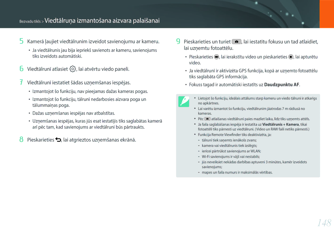 Samsung EV-NX30ZZBGBLV manual 148, Bezvadu tīkls Viedtālruņa izmantošana aizvara palaišanai 