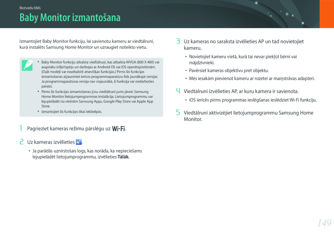 Samsung EV-NX30ZZBGBLV manual Baby Monitor izmantošana, 149, Viedtālrunī izvēlieties AP, ar kuru kamera ir savienota 