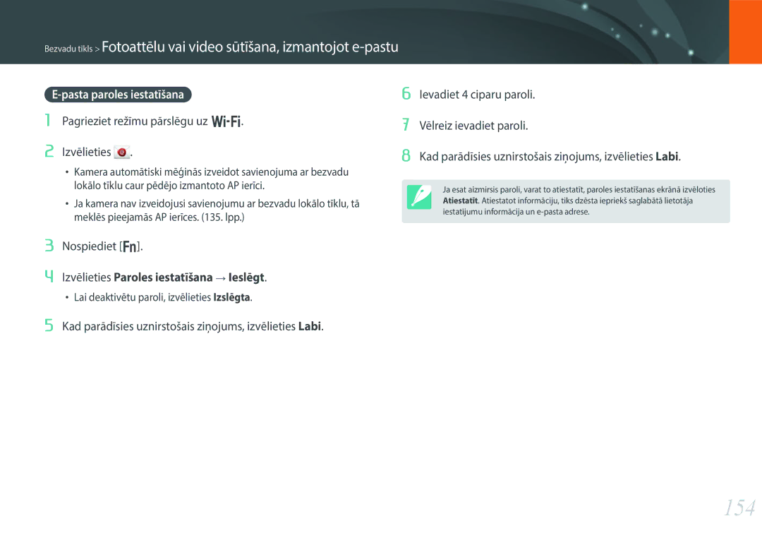 Samsung EV-NX30ZZBGBLV manual 154, Pasta paroles iestatīšana 