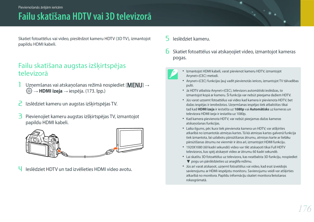 Samsung EV-NX30ZZBGBLV manual 176, Failu skatīšana augstas izšķirtspējas televizorā 