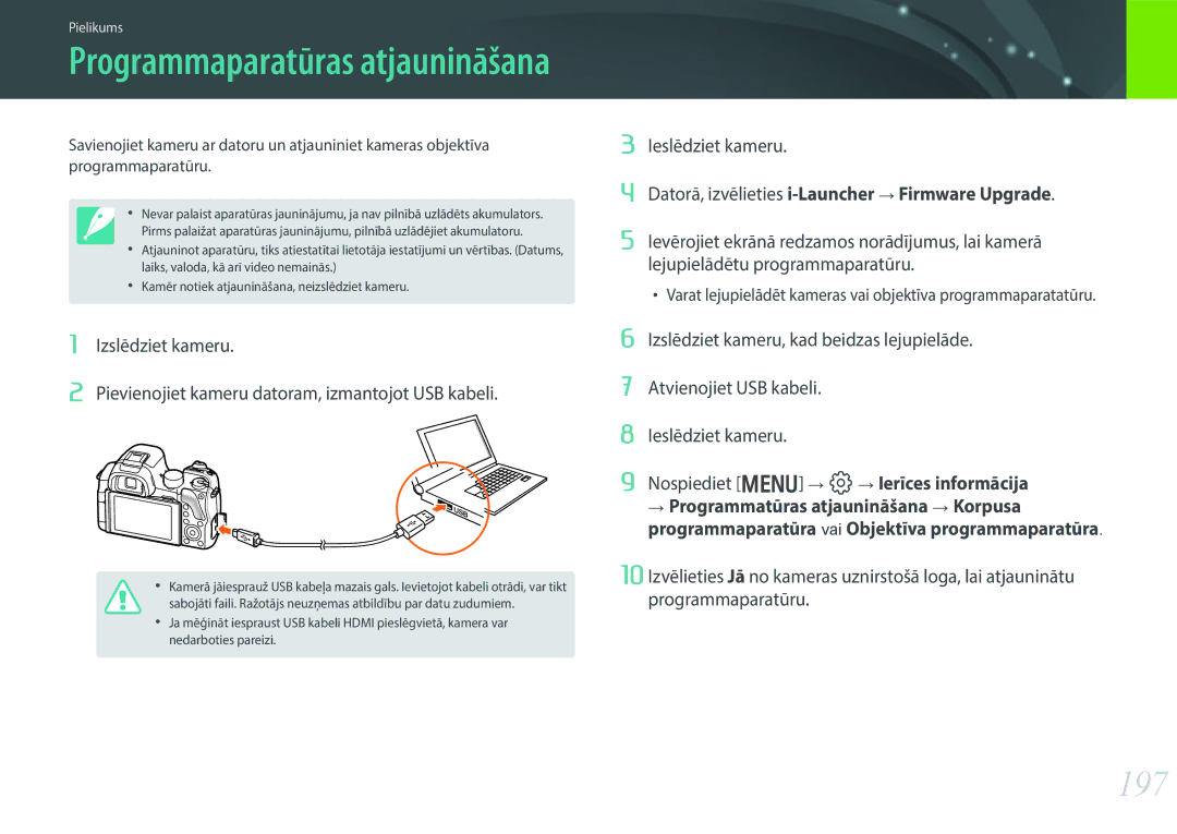 Samsung EV-NX30ZZBGBLV manual 197, Programmaparatūras atjaunināšana 