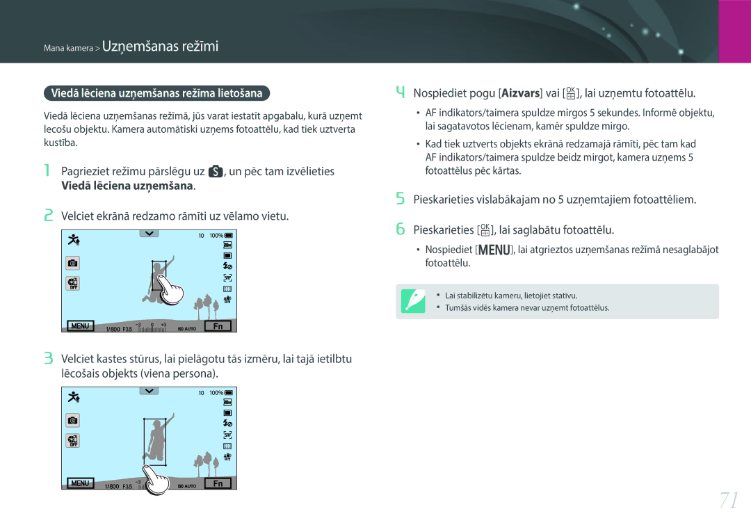 Samsung EV-NX30ZZBGBLV manual Viedā lēciena uzņemšanas režīma lietošana 