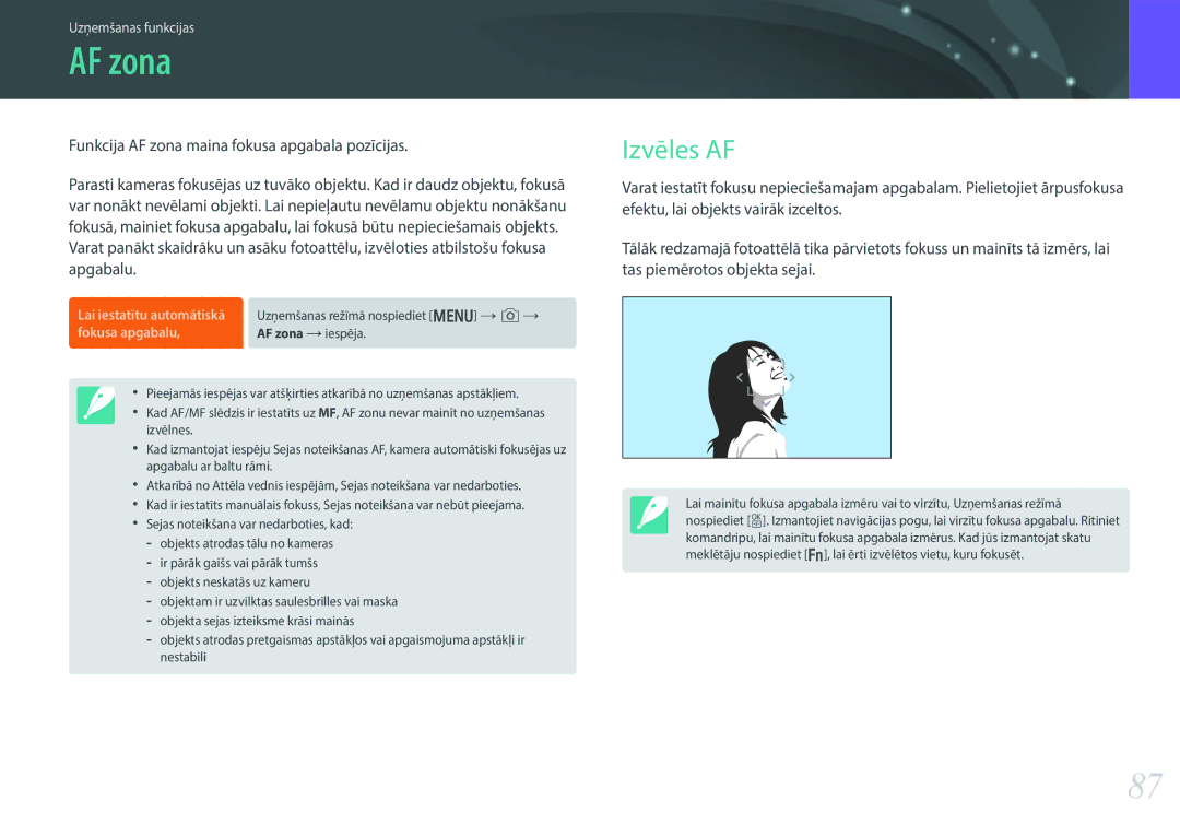 Samsung EV-NX30ZZBGBLV manual AF zona, Izvēles AF 