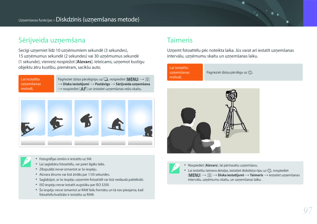 Samsung EV-NX30ZZBGBLV manual Sērijveida uzņemšana, Taimeris 