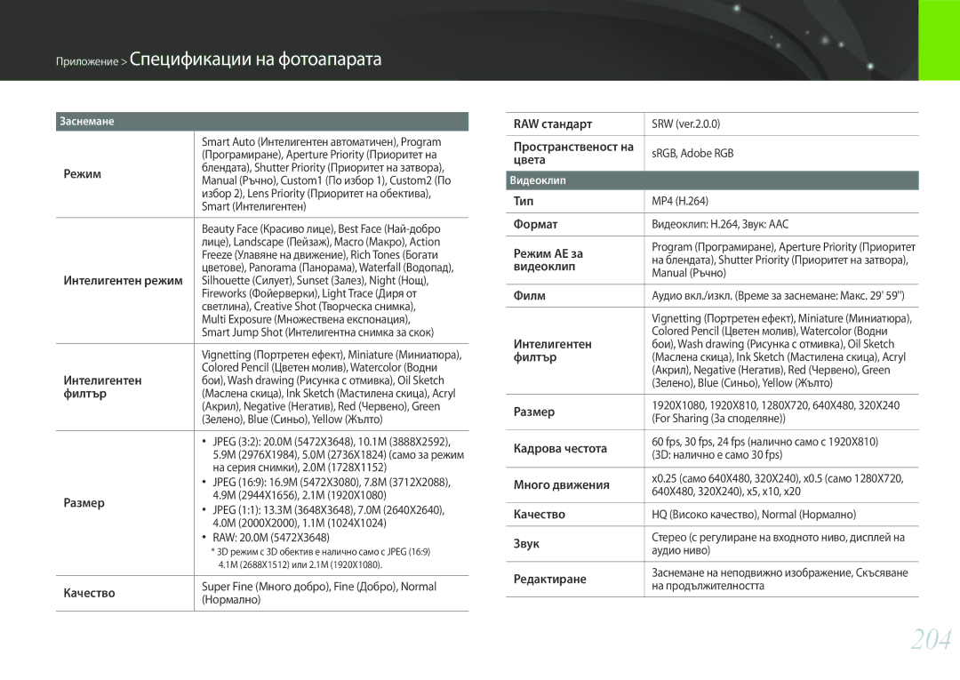 Samsung EV-NX30ZZBGBRO manual 204 