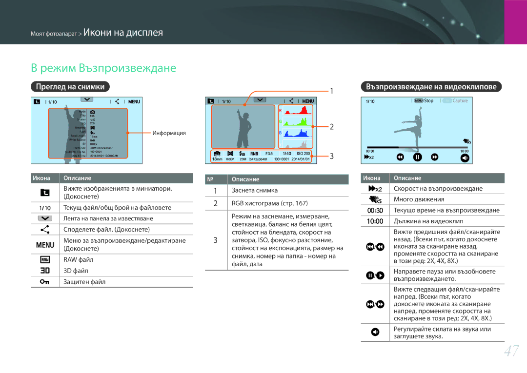 Samsung EV-NX30ZZBGBRO manual Режим Възпроизвеждане, Преглед на снимки Възпроизвеждане на видеоклипове 