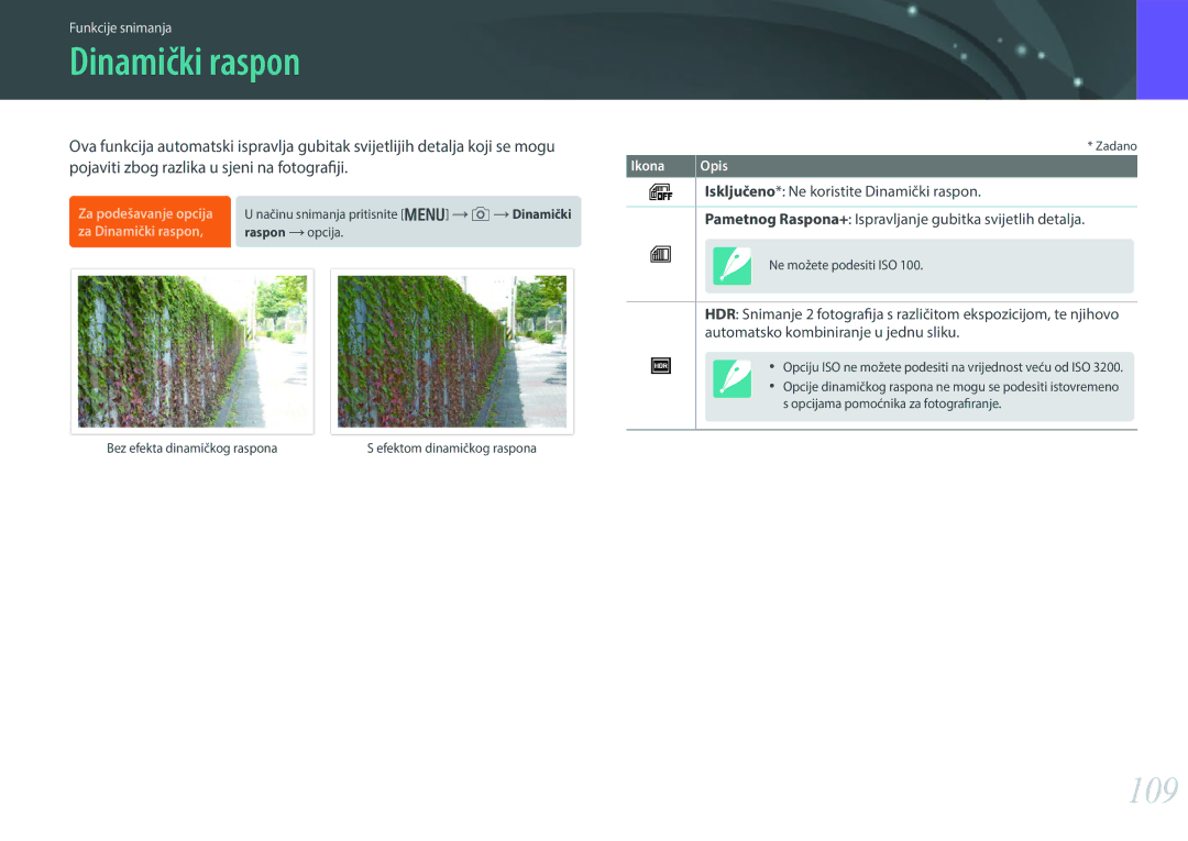 Samsung EV-NX30ZZBGBRS manual Dinamički raspon, 109 