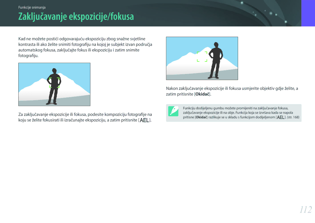 Samsung EV-NX30ZZBGBRS manual 112, Zaključavanje ekspozicije/fokusa 