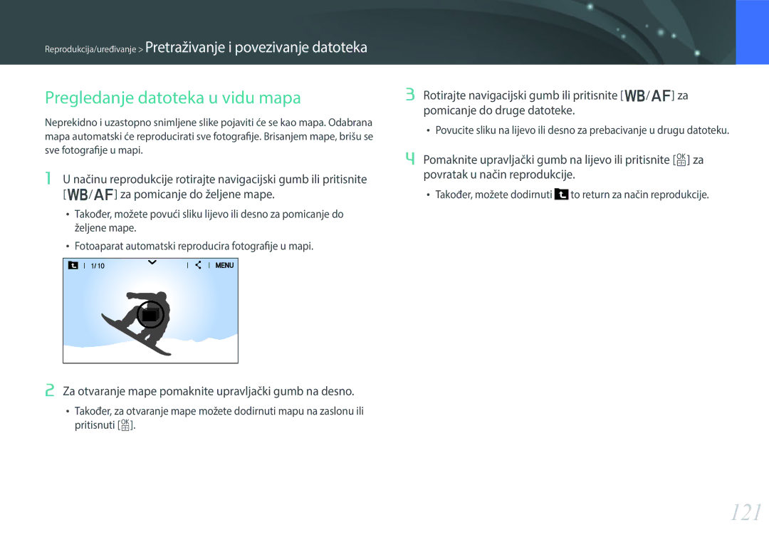 Samsung EV-NX30ZZBGBRS manual 121, Pregledanje datoteka u vidu mapa, Za otvaranje mape pomaknite upravljački gumb na desno 