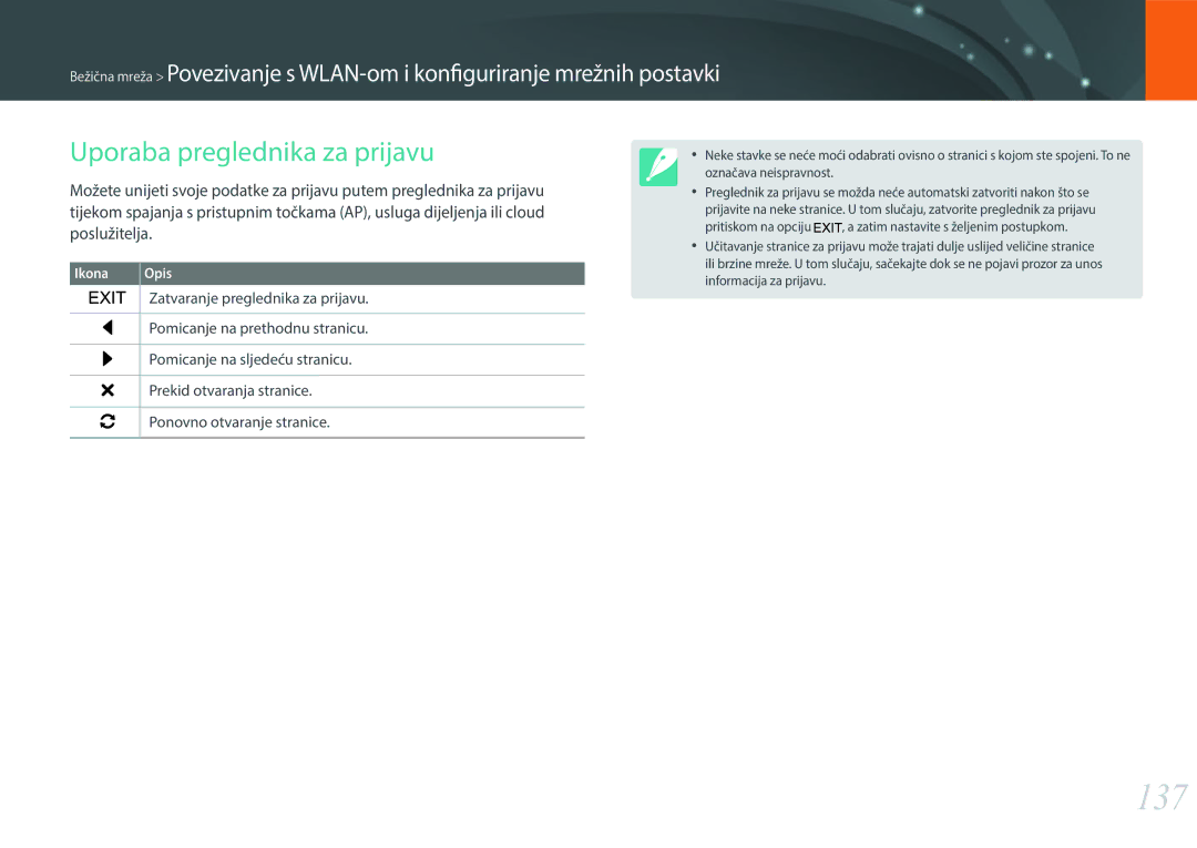 Samsung EV-NX30ZZBGBRS manual 137, Uporaba preglednika za prijavu 