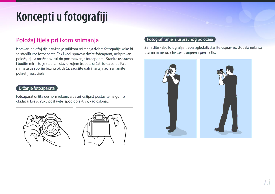 Samsung EV-NX30ZZBGBRS manual Držanje fotoaparata, Fotografiranje iz uspravnog položaja 