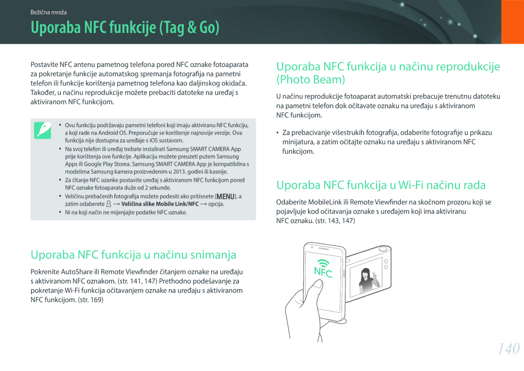 Samsung EV-NX30ZZBGBRS 140, Uporaba NFC funkcija u načinu snimanja, Uporaba NFC funkcija u načinu reprodukcije Photo Beam 