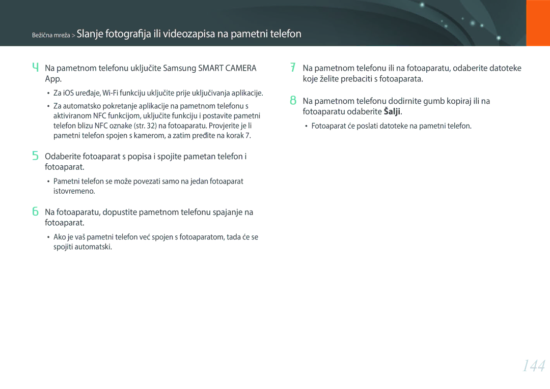 Samsung EV-NX30ZZBGBRS manual 144, Na pametnom telefonu uključite Samsung Smart Camera App 